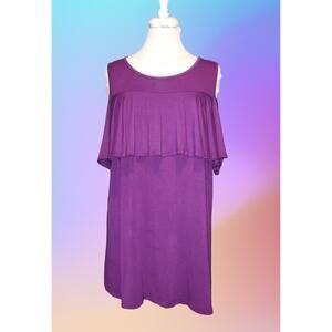 BE STAGE Purple Cold Shoulder Top (Size 1X)